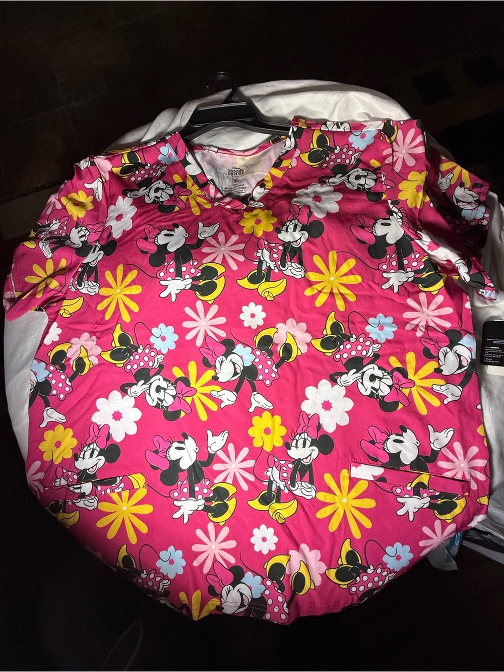 Disney Scrubs-Pink Minnie Mouse Floral Scrub Top- 3X